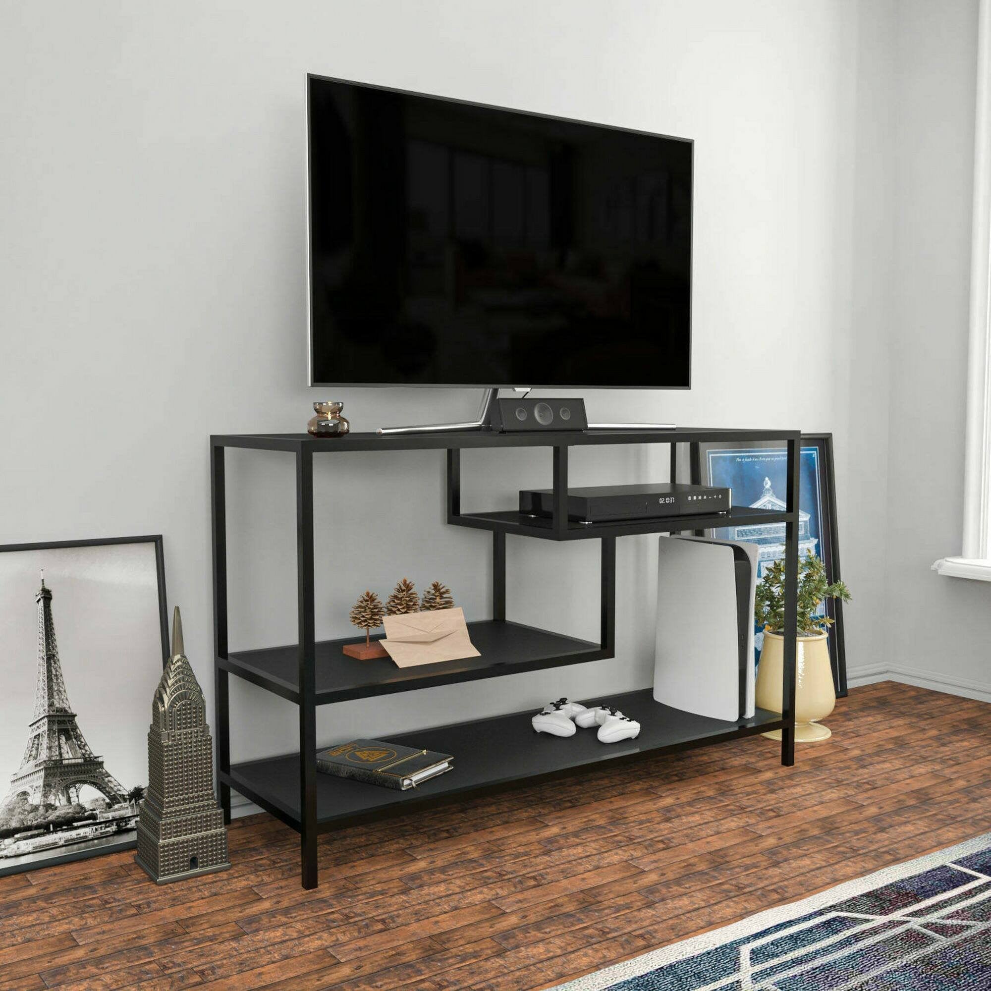 Mobile porta TV Ivette, Credenza da soggiorno, Armadio basso per TV, Base parete attrezzata, 120x39h75 cm, Antracite e Nero