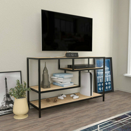 Mobile porta TV Ivette, Credenza da soggiorno, Armadio basso per TV, Base parete attrezzata, 120x39h75 cm, Quercia e Nero