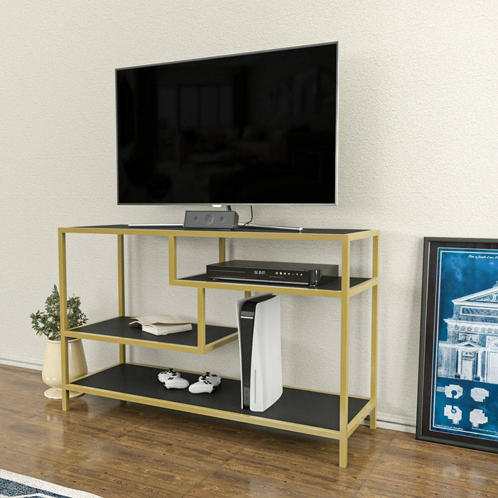 Mobile porta TV Ivette, Credenza da soggiorno, Armadio basso per TV, Base parete attrezzata, 120x39h75 cm, Oro e Antracite