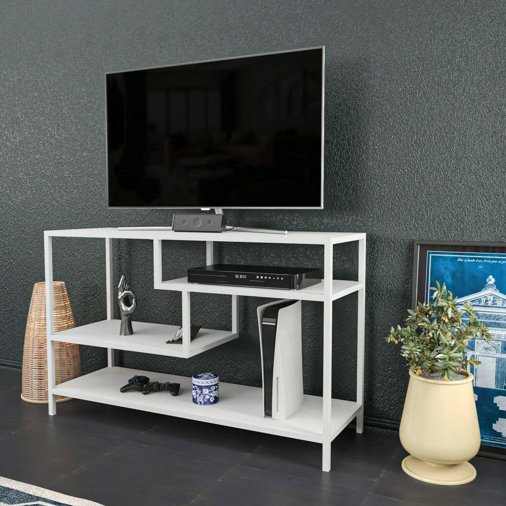 Mobile porta TV Ivette, Credenza da soggiorno, Armadio basso per TV, Base parete attrezzata, 120x39h75 cm, Bianco