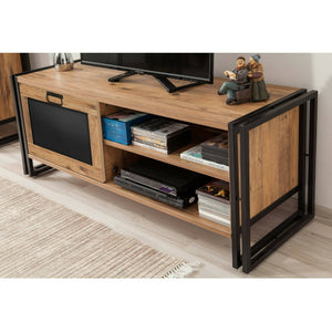 Mobile porta TV Luban, Credenza da soggiorno, Armadio basso per TV, Base parete attrezzata, 130x45h50 cm, Quercia e Nero