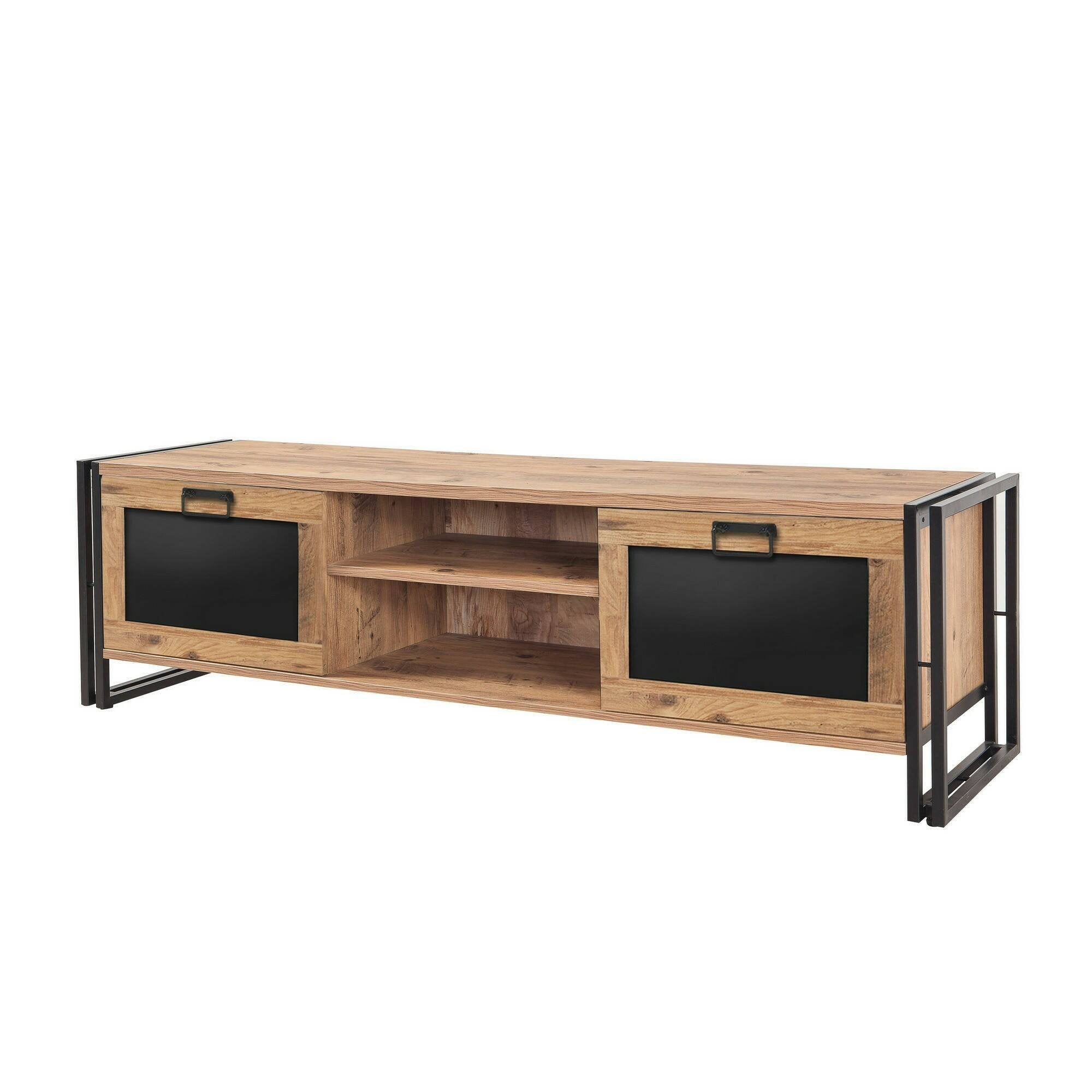 Mobile porta TV Luban, Credenza da soggiorno, Armadio basso per TV, Base parete attrezzata, 180x45h50 cm, Quercia e Nero