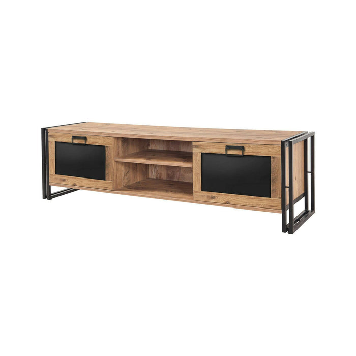 Mobile porta TV Luban, Credenza da soggiorno, Armadio basso per TV, Base parete attrezzata, 180x45h50 cm, Quercia e Nero