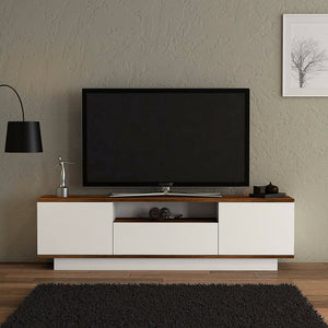 Mobile porta TV Fortunata, Credenza da soggiorno, Armadio basso per TV, Base parete attrezzata, 160x30h45 cm, Noce e Bianco