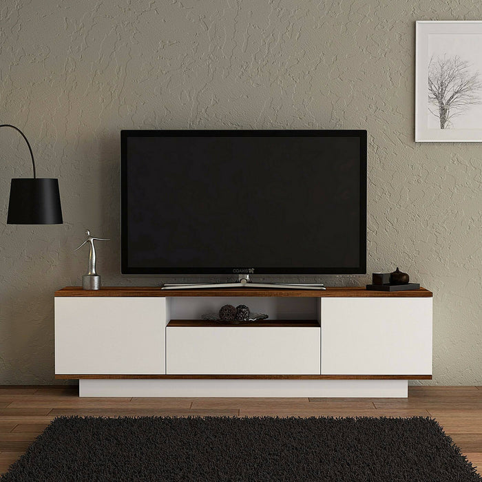 Mobile porta TV Fortunata, Credenza da soggiorno, Armadio basso per TV, Base parete attrezzata, 160x30h45 cm, Noce e Bianco