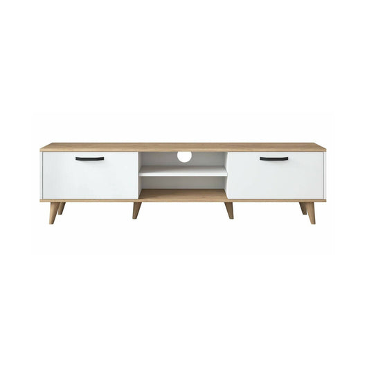Mobile porta TV Messalina, Credenza da soggiorno, Armadio basso per TV, Base parete attrezzata, 180x35h49 cm, Bianco e Noce