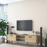 Mobile porta TV Messalina, Credenza da soggiorno, Armadio basso per TV, Base parete attrezzata, 180x35h48 cm, Noce