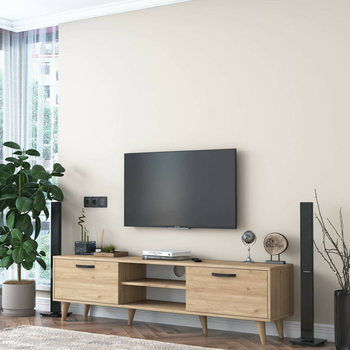 Mobile porta TV Messalina, Credenza da soggiorno, Armadio basso per TV, Base parete attrezzata, 180x35h48 cm, Noce
