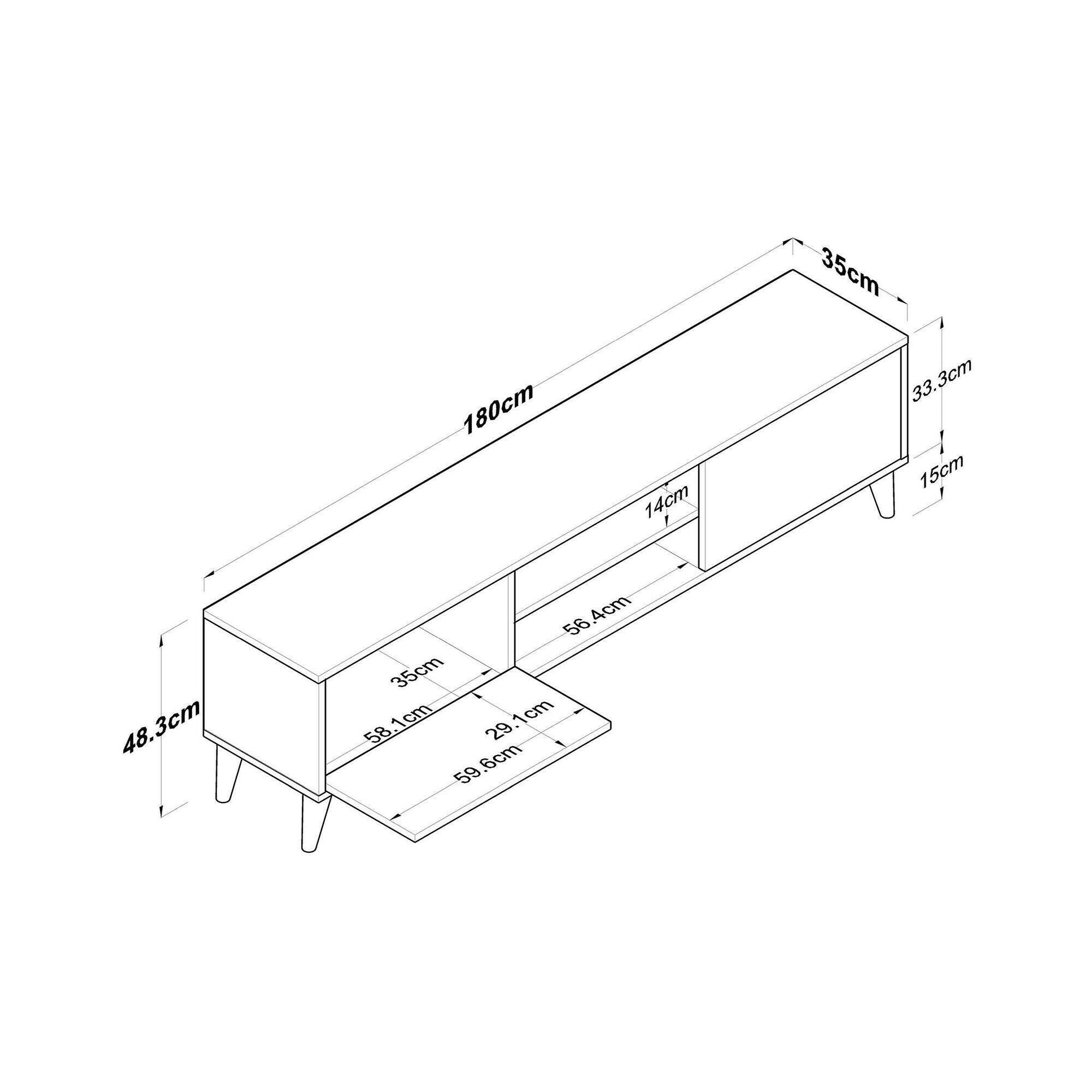 Mobile porta TV Messalina, Credenza da soggiorno, Armadio basso per TV, Base parete attrezzata, 180x35h48 cm, Noce