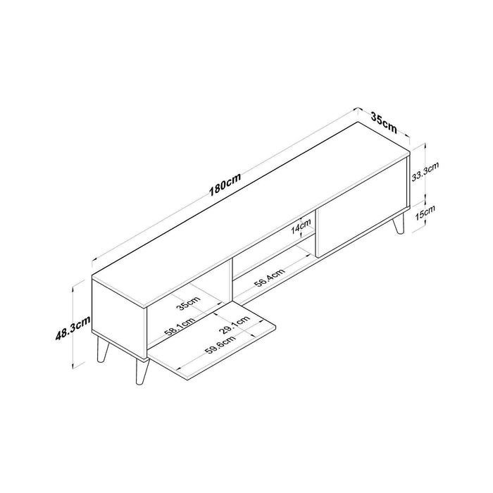 Mobile porta TV Messalina, Credenza da soggiorno, Armadio basso per TV, Base parete attrezzata, 180x35h48 cm, Noce