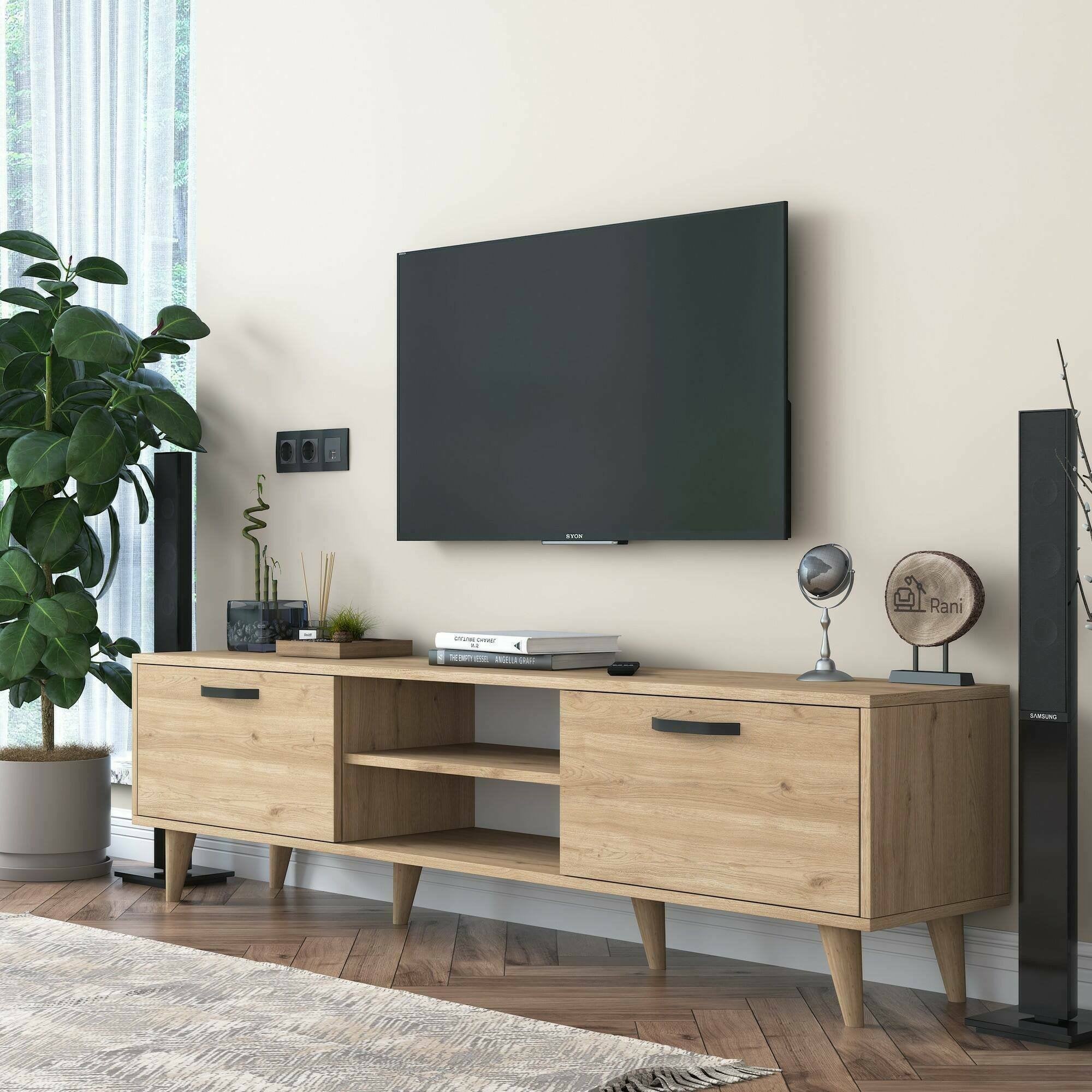 Mobile porta TV Messalina, Credenza da soggiorno, Armadio basso per TV, Base parete attrezzata, 180x35h48 cm, Noce