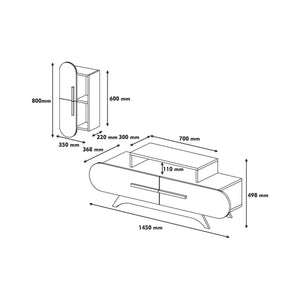 Parete attrezzata Ifigenia, Composizione soggiorno, Mobile salotto multiuso, Armadio porta TV, 145x37h50 cm, Noce e Bianco