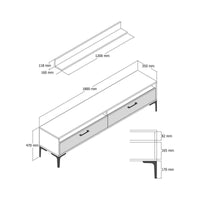 Parete attrezzata Oho, Composizione soggiorno, Mobile salotto multiuso, Armadio porta TV, 180x35h47 cm, Noce e Bianco Marmo