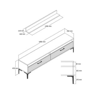 Parete attrezzata Oho, Composizione soggiorno, Mobile salotto multiuso, Armadio porta TV, 180x35h47 cm, Noce e Bianco Marmo
