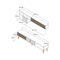Parete attrezzata Ostro, Composizione soggiorno, Mobile salotto multiuso, Armadio porta TV, 180x35h40 cm, Noce e Antracite