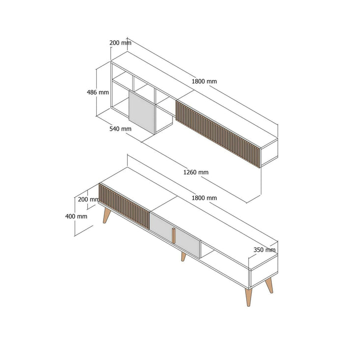 Parete attrezzata Ostro, Composizione soggiorno, Mobile salotto multiuso, Armadio porta TV, 180x35h40 cm, Noce e Antracite