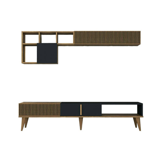 Parete attrezzata Ostro, Composizione soggiorno, Mobile salotto multiuso, Armadio porta TV, 180x35h40 cm, Noce e Antracite