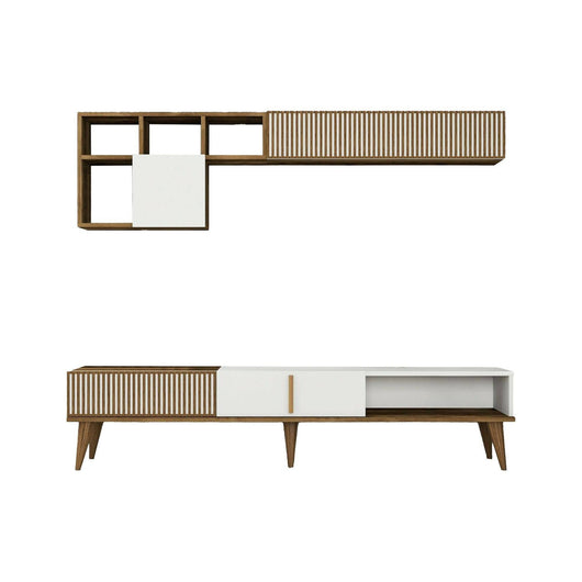 Parete attrezzata Ostro, Composizione soggiorno, Mobile salotto multiuso, Armadio porta TV, 180x35h40 cm, Noce e Bianco