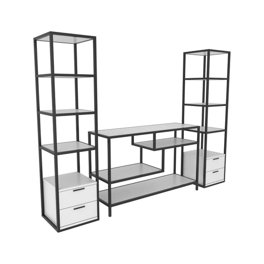 Parete attrezzata Felion, Composizione soggiorno, Mobile salotto multiuso, Armadio porta TV, 198x39h160 cm, Bianco e Nero
