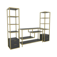 Parete attrezzata Felion, Composizione soggiorno, Mobile salotto multiuso, Armadio porta TV, 198x39h160 cm, Oro e Antracite