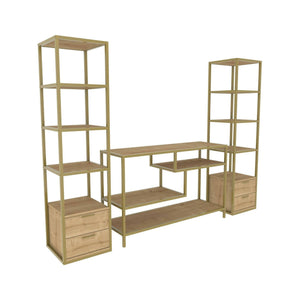 Parete attrezzata Felion, Composizione soggiorno, Mobile salotto multiuso, Armadio porta TV, 198x39h160 cm, Oro e Quercia