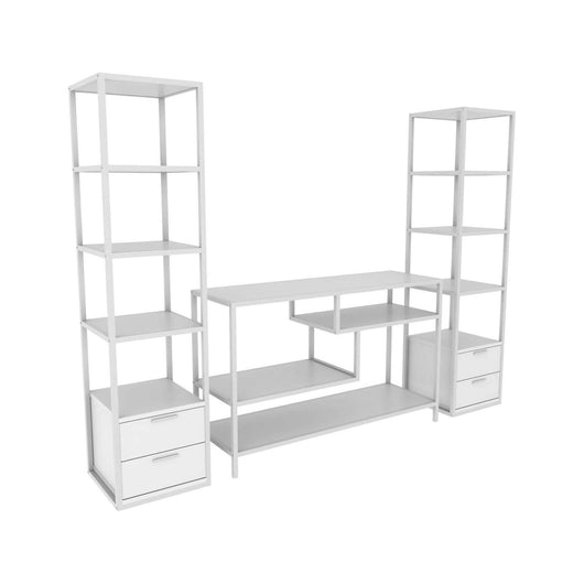 Parete attrezzata Felion, Composizione soggiorno, Mobile salotto multiuso, Armadio porta TV, 198x39h160 cm, Bianco