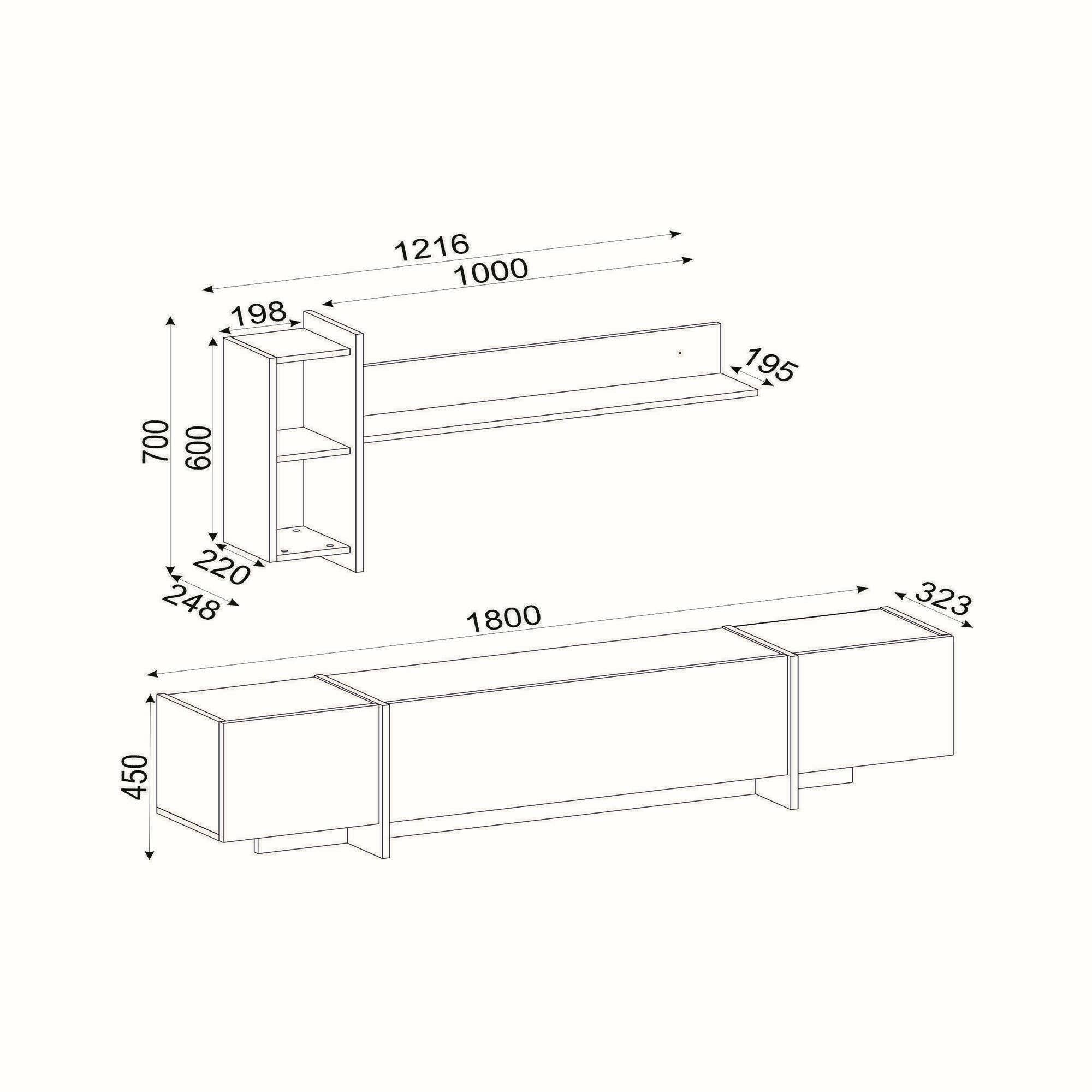 Mobile porta TV Beinasco, Credenza da soggiorno, Armadio basso per TV, Base parete attrezzata, 180x32h45 cm, Nero e Oro