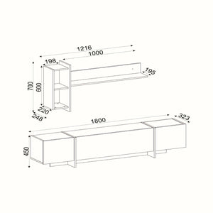 Mobile porta TV Beinasco, Credenza da soggiorno, Armadio basso per TV, Base parete attrezzata, 180x32h45 cm, Nero e Oro