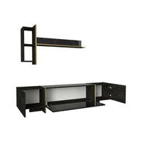 Mobile porta TV Beinasco, Credenza da soggiorno, Armadio basso per TV, Base parete attrezzata, 180x32h45 cm, Nero e Oro