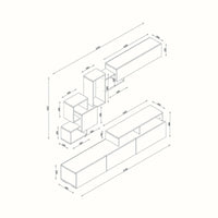 Parete attrezzata Acquifero, Composizione soggiorno, Mobile salotto multiuso, Armadio porta TV, 210x37h47 cm, Bianco e Noce