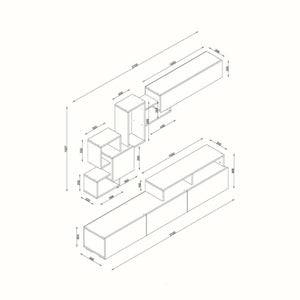 Parete attrezzata Acquifero, Composizione soggiorno, Mobile salotto multiuso, Armadio porta TV, 210x37h47 cm, Bianco e Noce