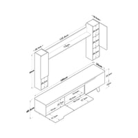 Parete attrezzata Tucano, Composizione soggiorno, Mobile salotto multiuso, Armadio porta TV, 180x35h49 cm, Noce e Bianco