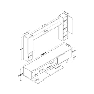 Parete attrezzata Tucano, Composizione soggiorno, Mobile salotto multiuso, Armadio porta TV, 180x35h49 cm, Noce e Bianco