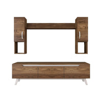 Parete attrezzata Tucano, Composizione soggiorno, Mobile salotto multiuso, Armadio porta TV, 180x35h49 cm, Noce e Bianco