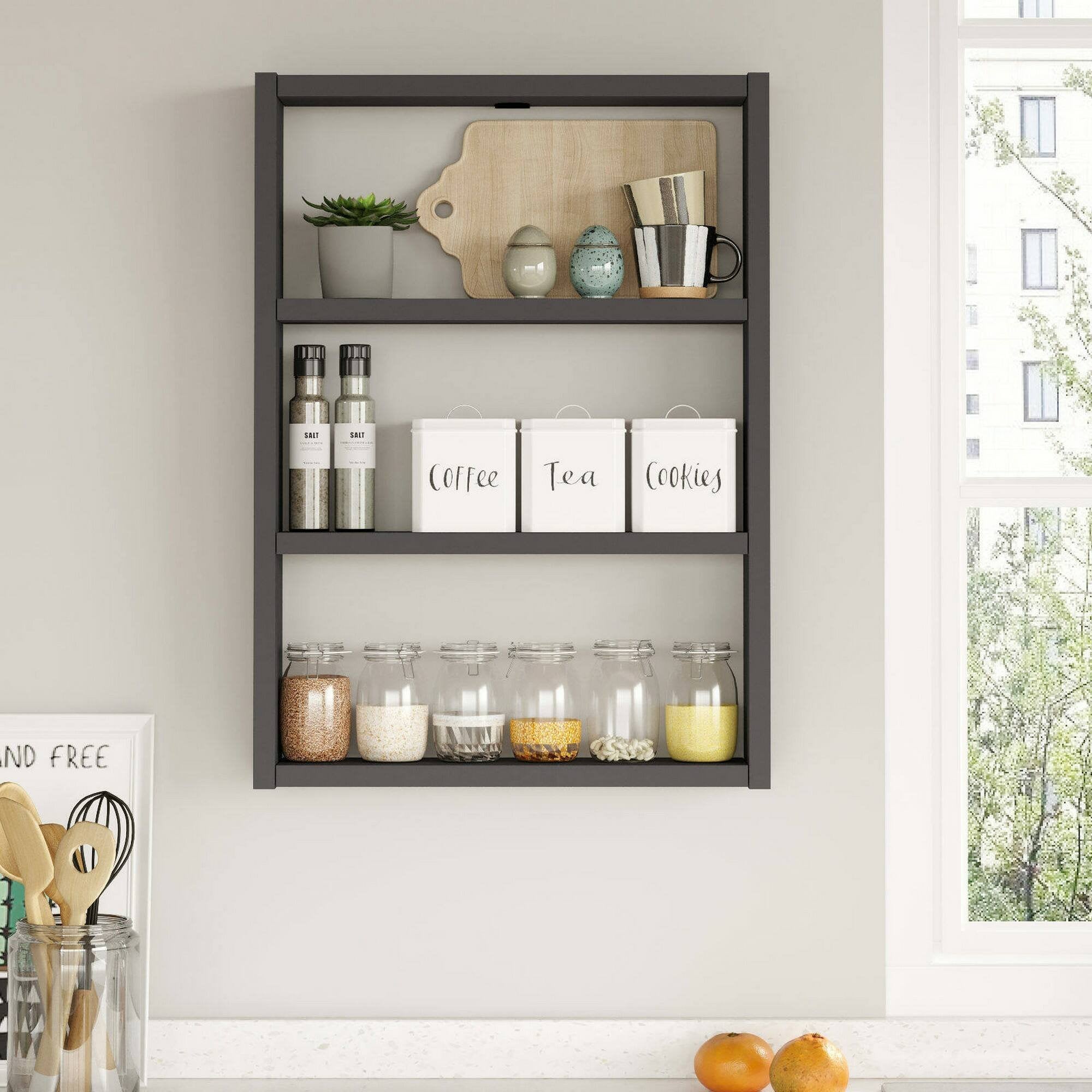 Mensola Krosa, Scaffale, Ripiano a muro, Scaffalatura multiuso, 43x9h60 cm, Antracite