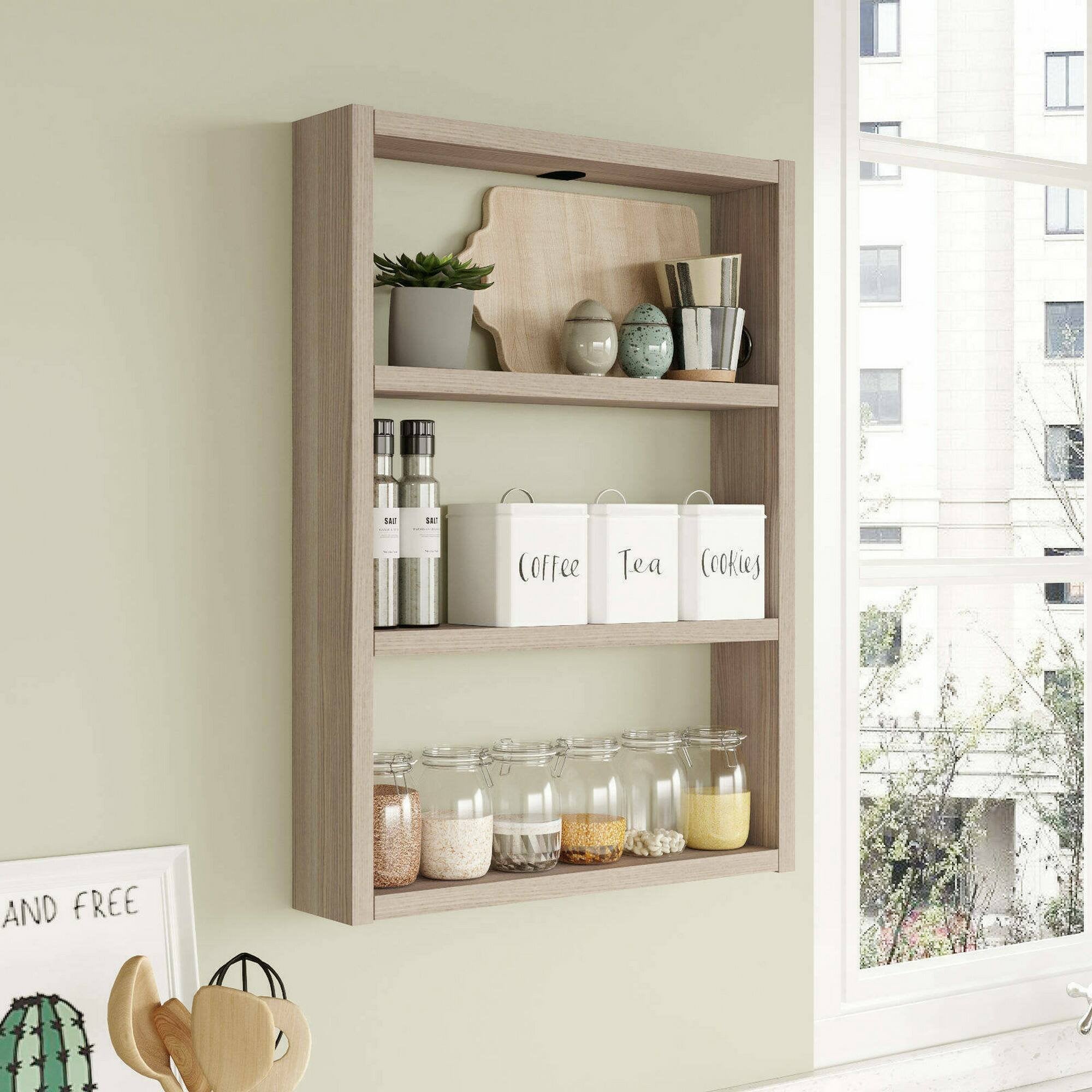 Mensola Krosa, Scaffale, Ripiano a muro, Scaffalatura multiuso, 43x9h60 cm, Quercia