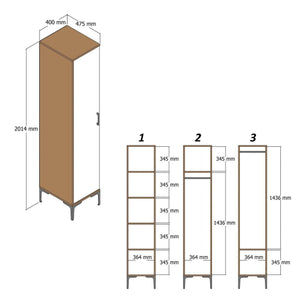 Armadio multiuso 1 anta Giusta, Mobile multifunzionale, Mobiletto scarpiera, Guardaroba porta scarpe, 40x201h48 cm, Antracite e Noce