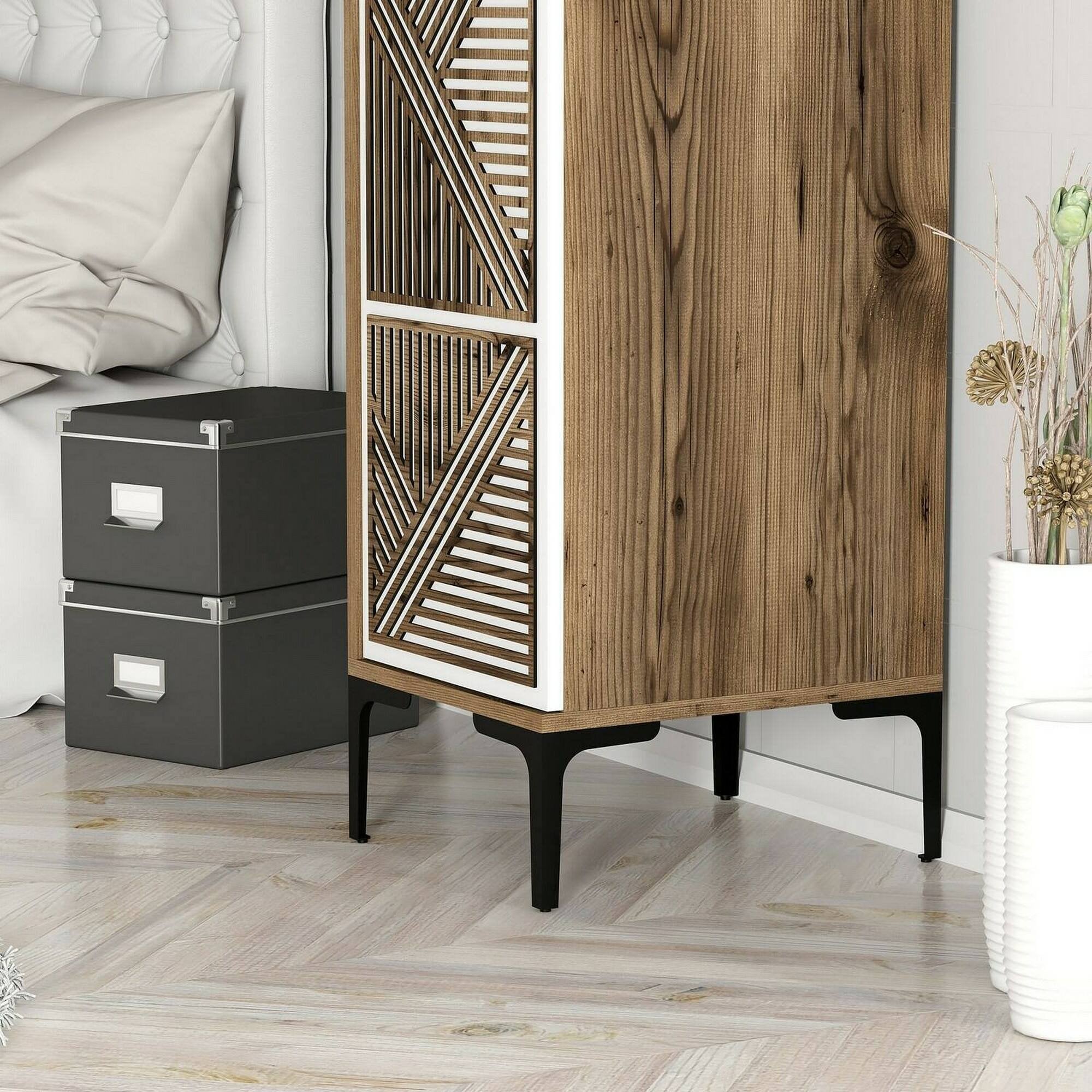 Armadio multiuso 1 anta Giusta, Mobile multifunzionale, Mobiletto scarpiera, Guardaroba porta scarpe, 48x40h201 cm, Noce e Bianco