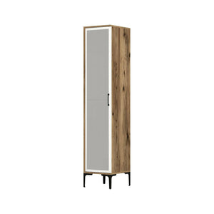 Armadio multiuso 1 anta Asfodelo, Pensile bagno o cucina, Armadio alto multifunzione, Mobiletto multiuso, 40x48h201 cm, Noce e Bianco
