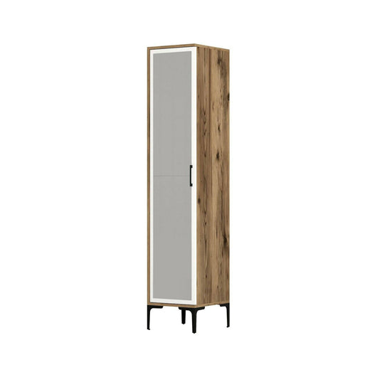 Armadio multiuso 1 anta Asfodelo, Pensile bagno o cucina, Armadio alto multifunzione, Mobiletto multiuso, 40x48h201 cm, Noce e Bianco