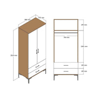 Guardaroba 2 ante Doriana, Mobile camera da letto, Cabina armadio portabiti, Armadio appendiabiti, 80x201h48 cm, Noce e Bianco