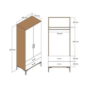 Guardaroba 2 ante Doriana, Mobile camera da letto, Cabina armadio portabiti, Armadio appendiabiti, 80x201h48 cm, Noce e Bianco