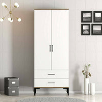 Guardaroba 2 ante Doriana, Mobile camera da letto, Cabina armadio portabiti, Armadio appendiabiti, 80x201h48 cm, Noce e Bianco