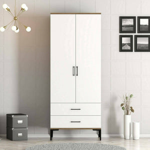 Guardaroba 2 ante Doriana, Mobile camera da letto, Cabina armadio portabiti, Armadio appendiabiti, 80x201h48 cm, Noce e Bianco