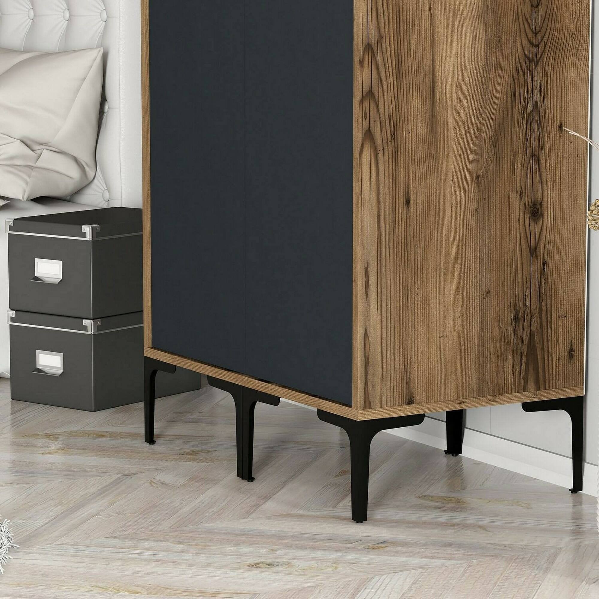 Guardaroba 2 ante Acate, Mobile camera da letto, Cabina armadio portabiti, Armadio appendiabiti, 80x201h48 cm, Noce e Antracite