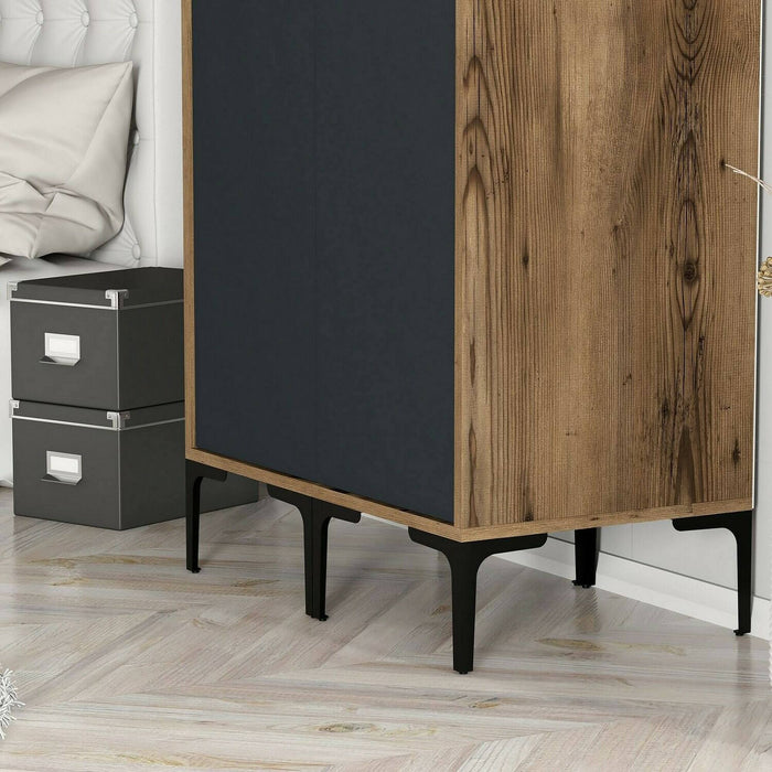 Guardaroba 2 ante Acate, Mobile camera da letto, Cabina armadio portabiti, Armadio appendiabiti, 80x201h48 cm, Noce e Antracite