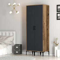 Guardaroba 2 ante Acate, Mobile camera da letto, Cabina armadio portabiti, Armadio appendiabiti, 80x201h48 cm, Noce e Antracite