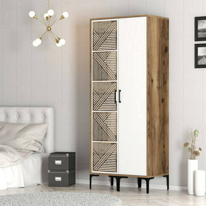 Guardaroba 2 ante Weng, Mobile camera da letto, Cabina armadio portabiti, Armadio appendiabiti, 80x201h48 cm, Noce e Bianco