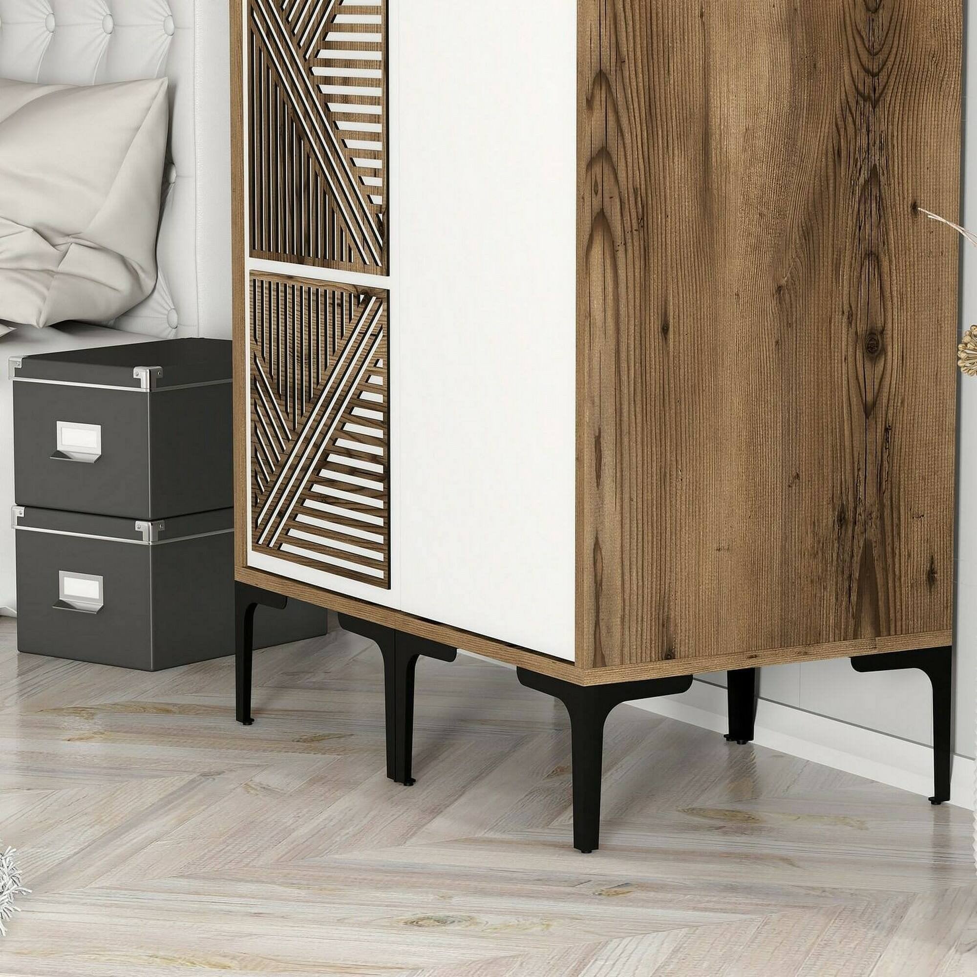 Guardaroba 2 ante Weng, Mobile camera da letto, Cabina armadio portabiti, Armadio appendiabiti, 80x201h48 cm, Noce e Bianco