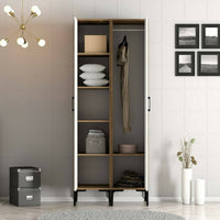 Guardaroba 2 ante Acate, Mobile camera da letto, Cabina armadio portabiti, Armadio appendiabiti, 80x201h48 cm, Noce e Bianco